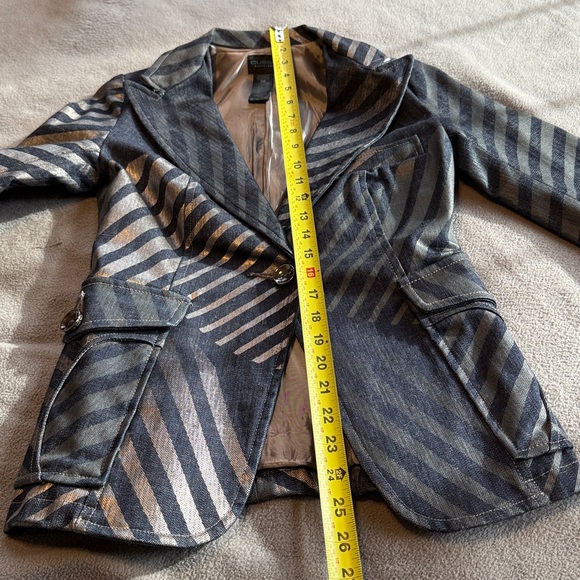 Vintage Custo Barcelona Sz 36 Denim Gray and Silver Striped Blazer - Picture 6 of 7